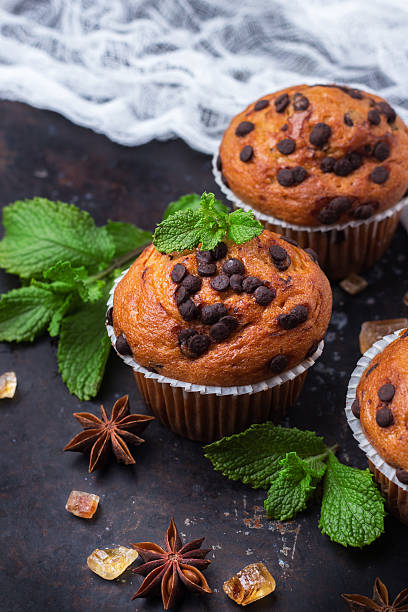 istock Homemade chocolate chip spicy muffins cake for breakfast 607467380
