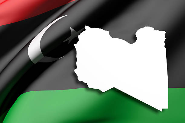 3d rendering of Libya map and flag on background