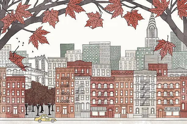 Vector illustration of New York in autumn