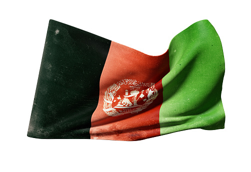 3d rendering of an old and dirty Afghanistan flag waving on white background