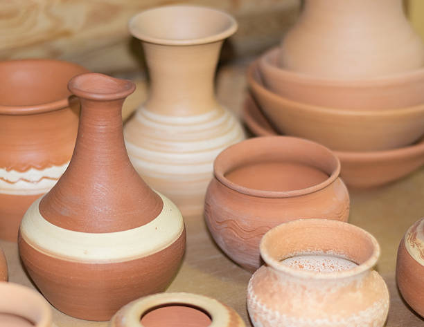 istock Very beautiful tableware made of clay. Handmade. 607472092