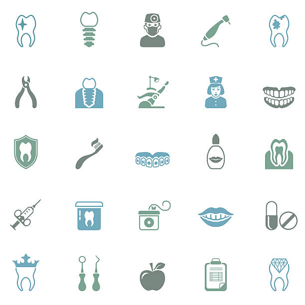 стоматологическая икона набор - dentist dentist office silhouette dentists chair stock illustrations