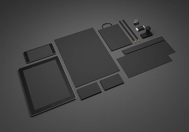 istock Black 3D illustration brand stationery mockup 607472386