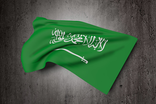 3d rendering of Kingdom of Saudi Arabia flag waving on dirty background