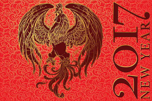 중국 패턴 배경에 까마귀 수탉 - china phoenix vector chinese culture stock illustrations