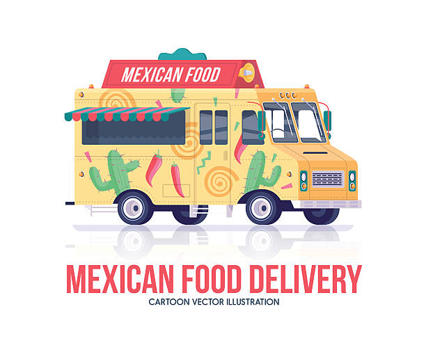 bildbanksillustrationer, clip art samt tecknat material och ikoner med mexican food truck. national traditional mexican cuisine wagon. - illustrationer med truck
