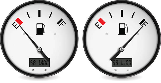 wskaźnik paliwa. wskazanie pustego i pełnego poziomu - gas gauge full empty stock illustrations