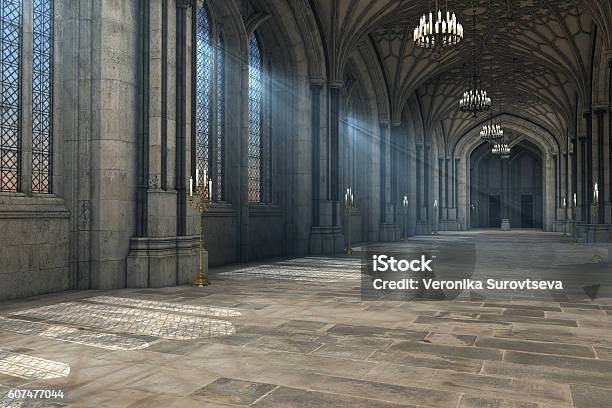 Gothic Cathedral Interior 3d Illustration Stock Photo - Download Image Now - Castle, Indoors, Medieval