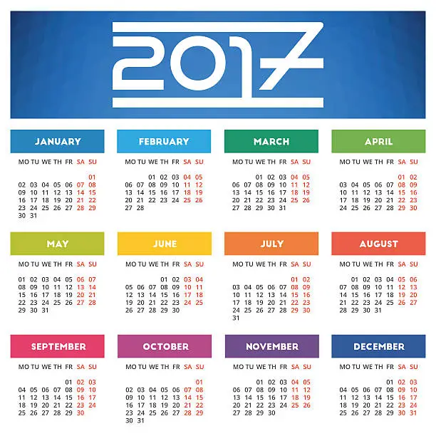 Vector illustration of Calendar 2017 design with abstract blue geometric background