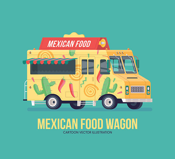 bildbanksillustrationer, clip art samt tecknat material och ikoner med colorful vector mexican traditional cuisine truck. street cuisine. - illustrationer med truck