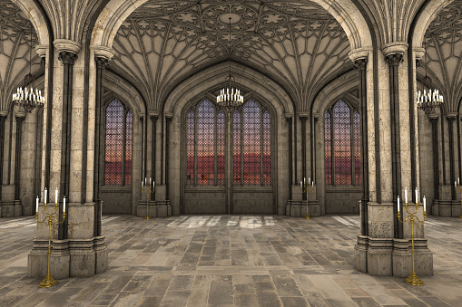 Gothic cathedral interior 3d illustration