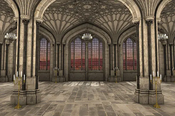 Photo of Gothic cathedral interior 3d illustration