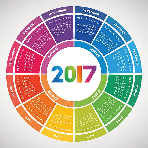 Vector illustration of Colorful round calendar 2017