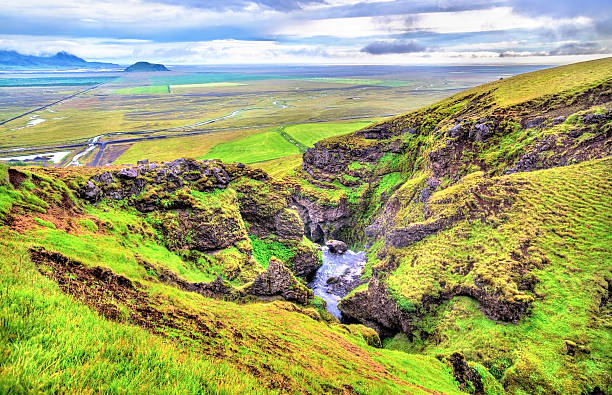 View of Gluggafoss or Merkjarfoss, a waterfall in southern Iceland