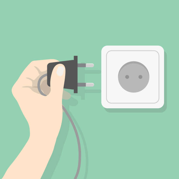 ilustrações de stock, clip art, desenhos animados e ícones de hand connecting electrical plug. - home addition audio