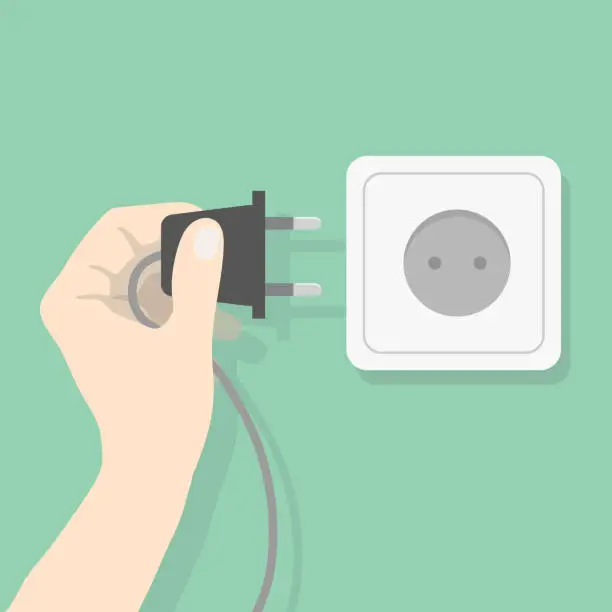 Vector illustration of Hand connecting electrical plug.