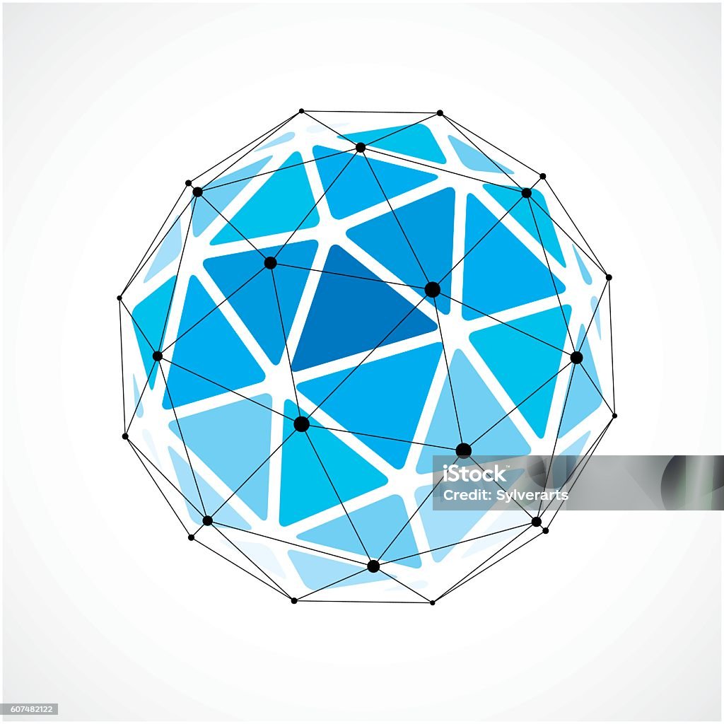 Vector Dimensional Wireframe Low Poly Object Blue Spherical Shape Stock ...
