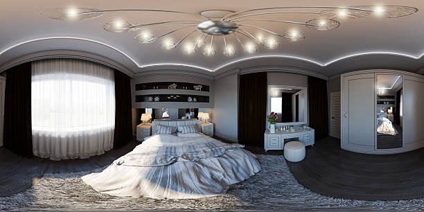 illustration seamless panorama of bedroom interior design. stock photo