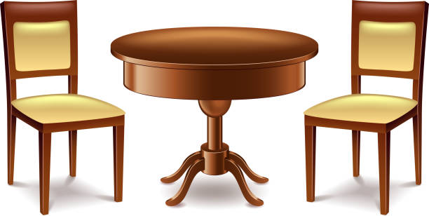 Round table and two chairs isolated on white background Round table and two chairs isolated on white vector background banquet chairs stock illustrations