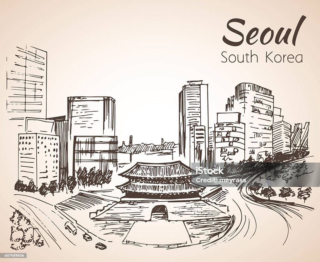 Namdaemun Cảnh Quan Thành Phố Seoul Vẽ Tay Hàn Quốc Phác Hoạ Hình ...
