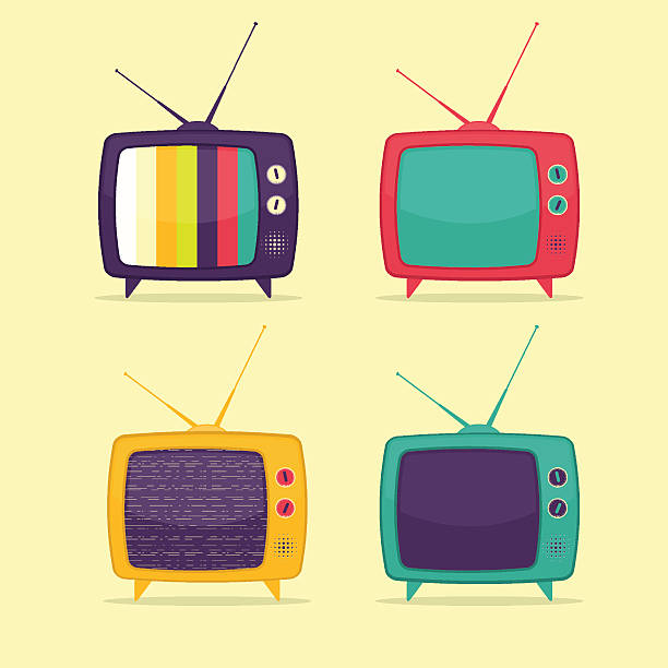 bunte retro-tv-set - television stock-grafiken, -clipart, -cartoons und -symbole