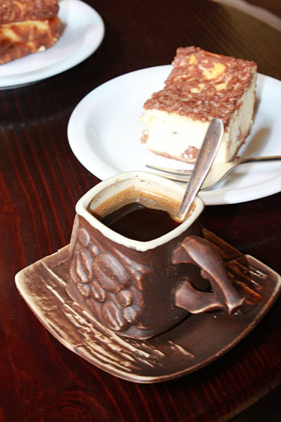 cup of coffee and portion of cake for break