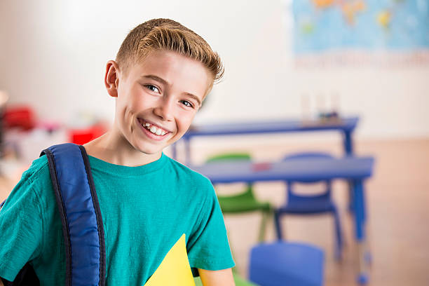 istock Smiling elementary school boy on the first day of school 607493684