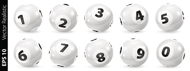 ilustrações de stock, clip art, desenhos animados e ícones de set of lottery black and white number balls 0-9 - snooker table