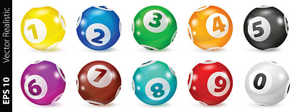 ilustrações de stock, clip art, desenhos animados e ícones de set of lottery colored number balls 0-9 - snooker table