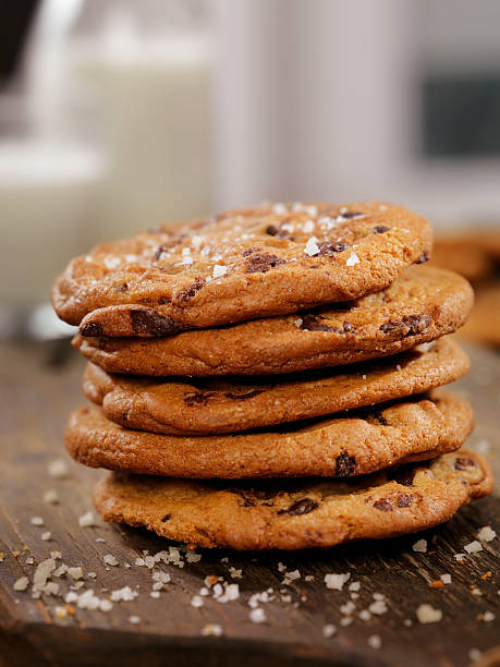 istock Sea Salt Chocolate Chip Cookies with milk 607497094