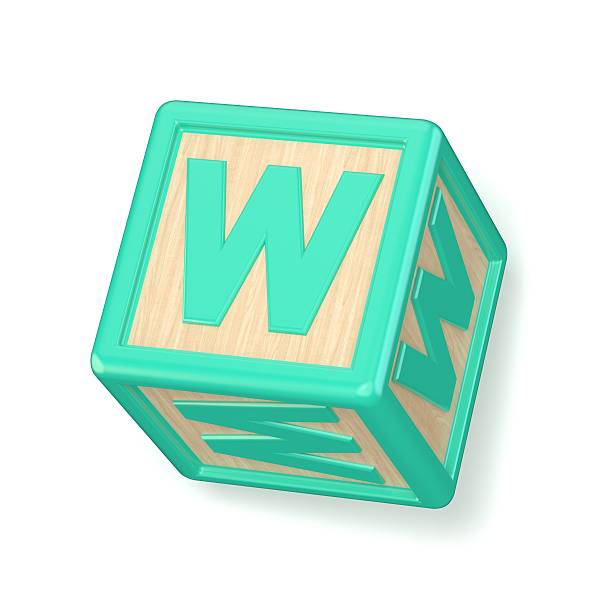 istock Letter W wooden alphabet blocks font rotated. 3D 607500570