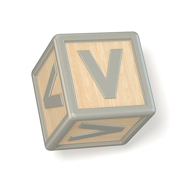 istock Letter V wooden alphabet blocks font rotated. 3D 607500600