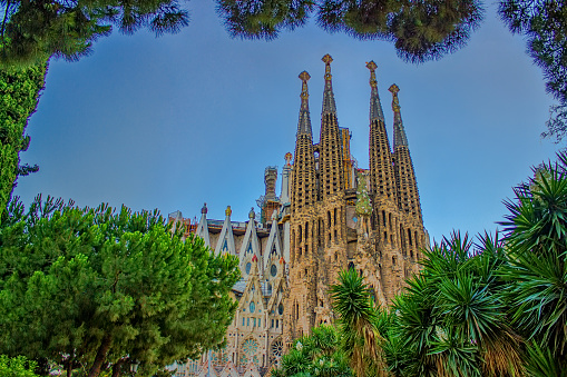 Sagrada Familia in summertime in Barcelona, Spain