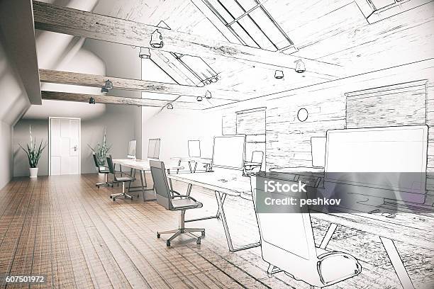 Coworking Office Unfinished Project Stock Photo - Download Image Now - Office, Plan - Document, Design