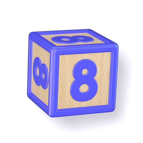 istock Number 8 EIGHT wooden alphabet blocks font rotated. 3D 607502162