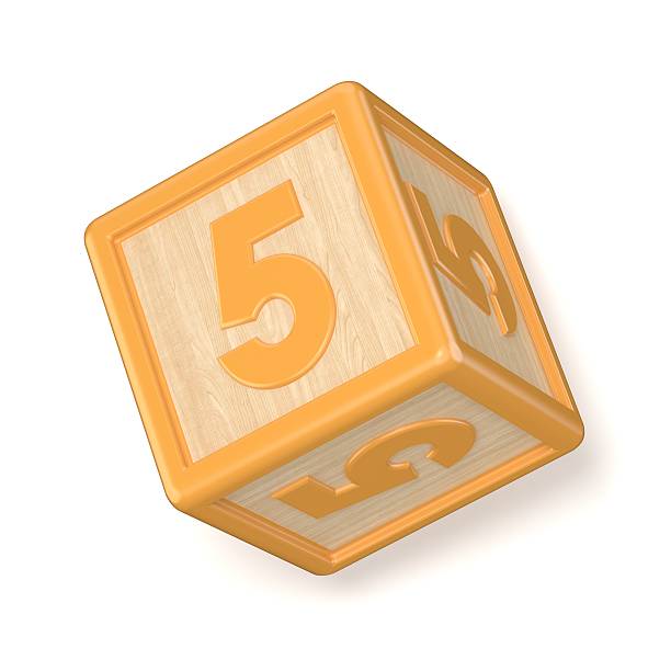 istock Number 5 FIVE wooden alphabet blocks font rotated. 3D 607502224