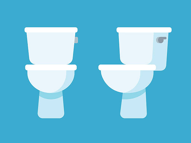 toilet bowl illustration Toilet bowl flat cartoon icon, front and side view. flushing toilet stock illustrations