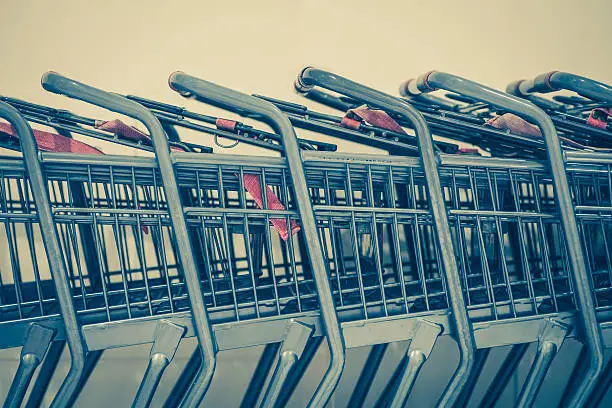 Close - up Row of shopping cart at departmentstore
