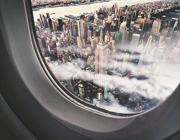 istock Empire state building from an aerial view from the porthole 607504432