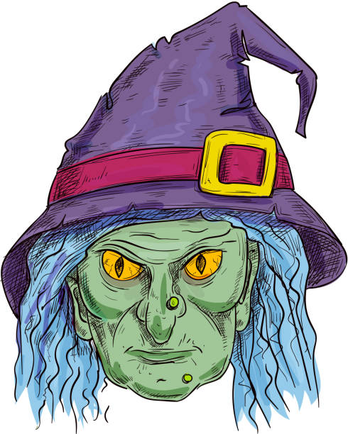 魔術師帽子のスケッチアイコンで魔女の頭 - women spooky old ugliness点のイラスト素材／ク��リップアート素材／マンガ素材／アイコン素材