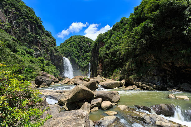 istock Two waterfalls in the valley 607507256