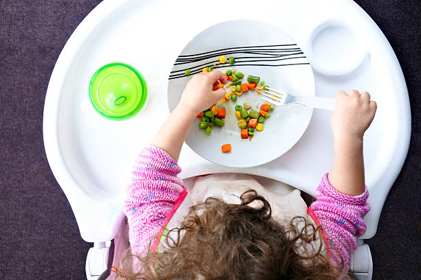 istock Little toddler child eats vegetables 607509208