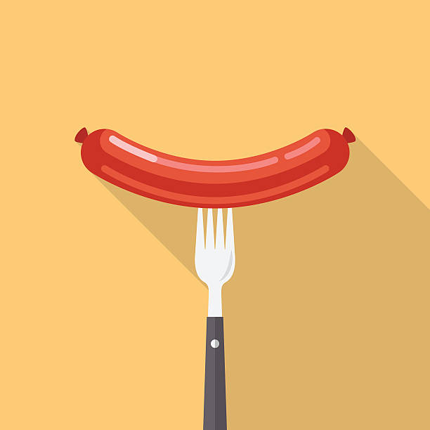 ilustrações, clipart, desenhos animados e ícones de linguiça em um garfo - sausage grilled isolated single object