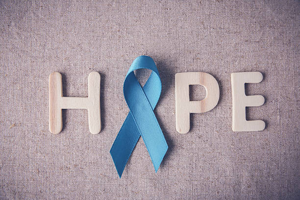 istock Light blue, sky blue ribbons toning background, Prostate Cancer 607585588