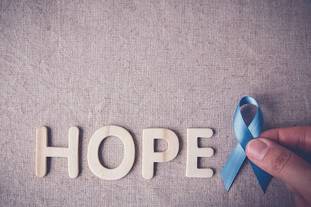 istock Light blue, sky blue ribbons toning background, Prostate Cancer 607585666