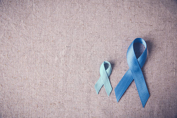 istock Light blue, sky blue ribbons toning background, Prostate Cancer 607585734