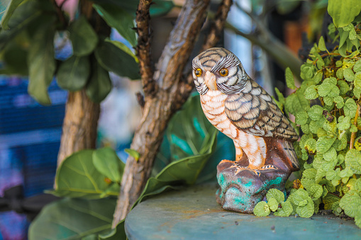 Wooden Owl model close up, outdoor