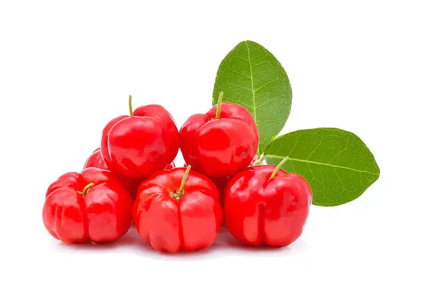 Barbados cherry,Ripe thai cherry on white background