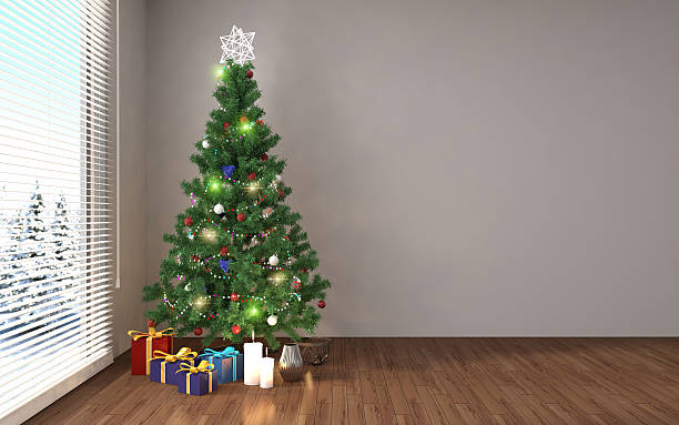 istock Christmas tree with decorations in the living room. 3d illustrat 607587810