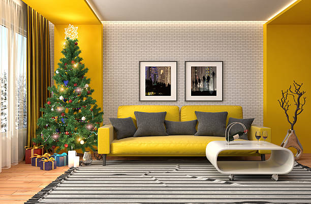 istock Christmas tree with decorations in the living room. 3d illustrat 607587992